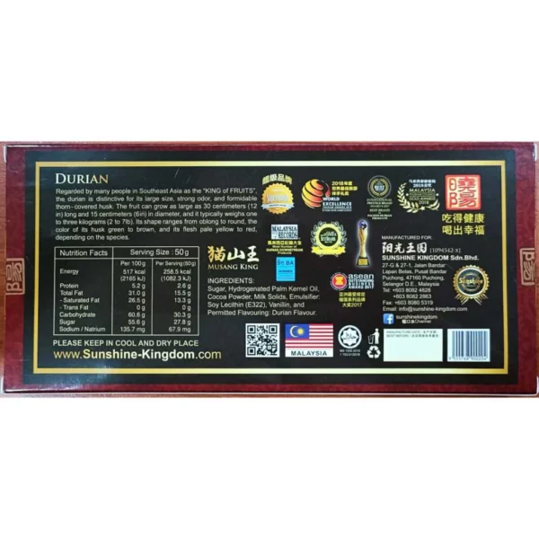my-11134207-7r98u-lzr1kcflag6hb0.webp Durian Kingdom Musang King Chocolate Bar 160gm